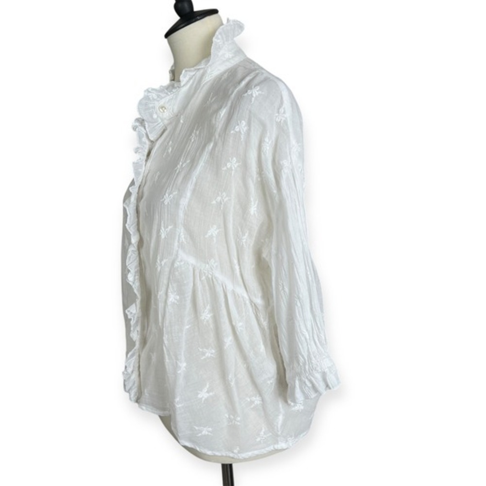 Sundance Ruffled Embroidered Sheer Cotton Gauze Coquette Top Sz S Petite *note - Picture 2 of 10